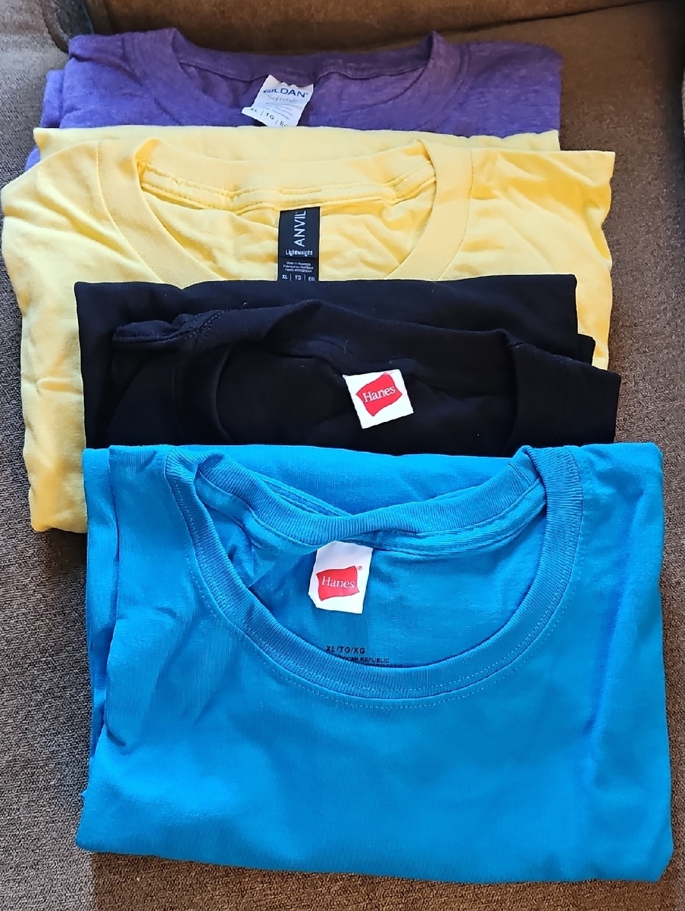 Unisex Hanes Crew Neck Tees - Blue, Black, Yellow, Purple